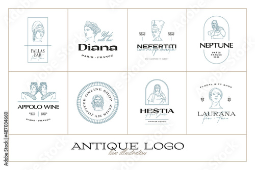 Antique Greek classic statues vector logo set. Modern tattoo and logotip.