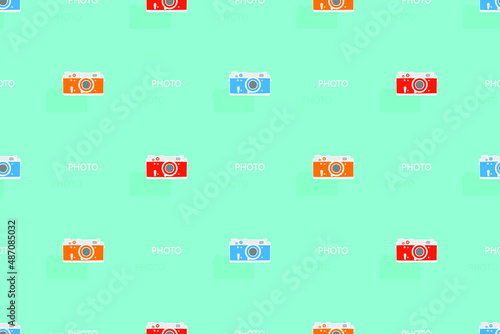Seamless pattern from old drawn cameras. Background on the theme of photography and photographic equipment.