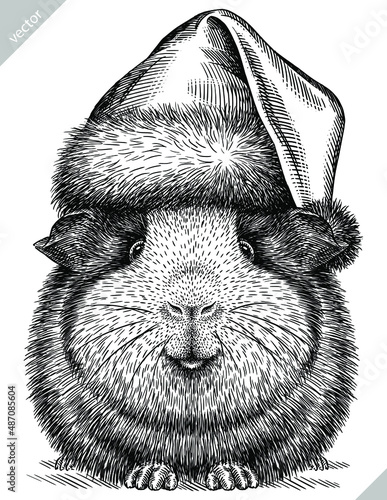 black and white engrave isolated guinea pig vector christmas illustration