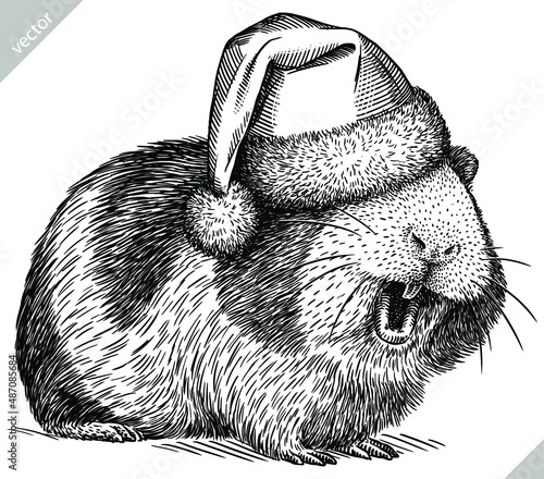 black and white engrave isolated guinea pig vector christmas illustration