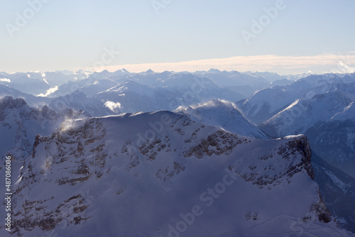 European Alps from the top of Zugspitze - Germany s tallest mountain