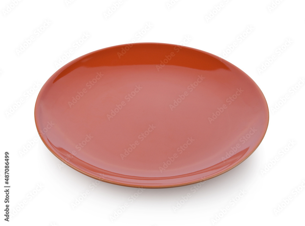 orange ceramic plate on white background. orange ceramic plate on white background.