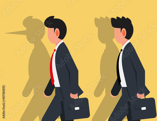 Lying people concept. Businessman of shadow of his long nose. Concept business vector illustration