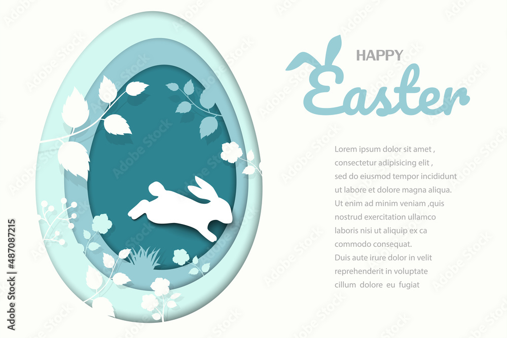 Happy Easter greeting card with egg shape on paper art style Happy Easter greeting card with egg shape on paper art style