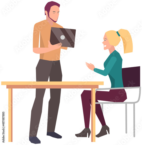 Businesspeople have project strategy planning meeting. Teamwork with business plan, creating new creative project. Meeting to discuss starting business. Colleagues discussing work in entrepreneurship