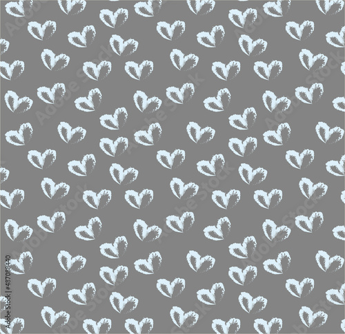 Seamless pattern of hand drawn hearts in pastel blue color on gray background