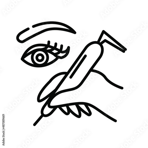 Eyebrow tool. Icon for beauty studios with the image of an eye and an eyebrow. Simple vector illustration. Suitable for use in social networks, on the website, in typography, on labels. Tattoo machine