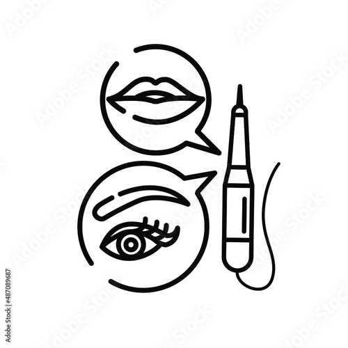 Eyebrow and lips tool. Icon for beauty studios with the image of an eye, lips and an eyebrow. Suitable for use in social networks, on the website, in typography, on labels. Tattoo machine
