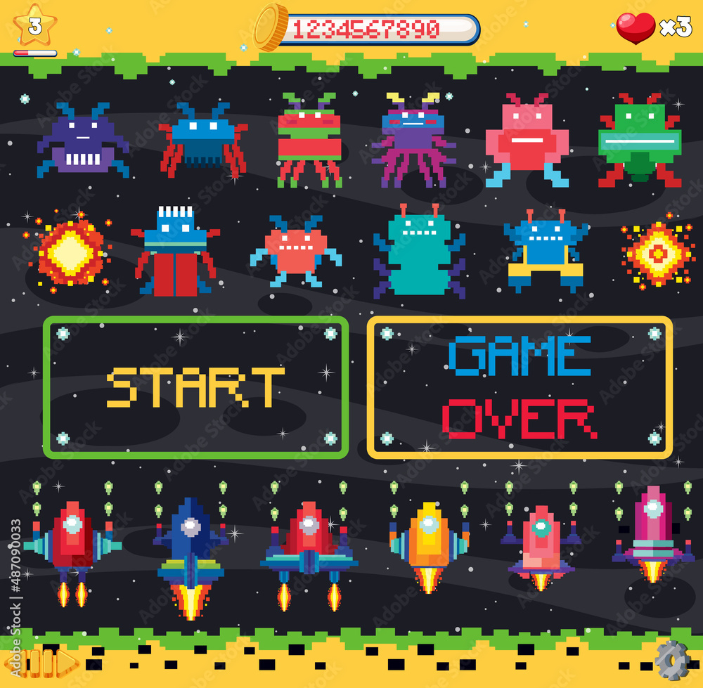 Retro pixel space game interface Retro pixel space game interface