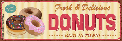 Vintage Donuts metal sign.Retro poster 1950s style.