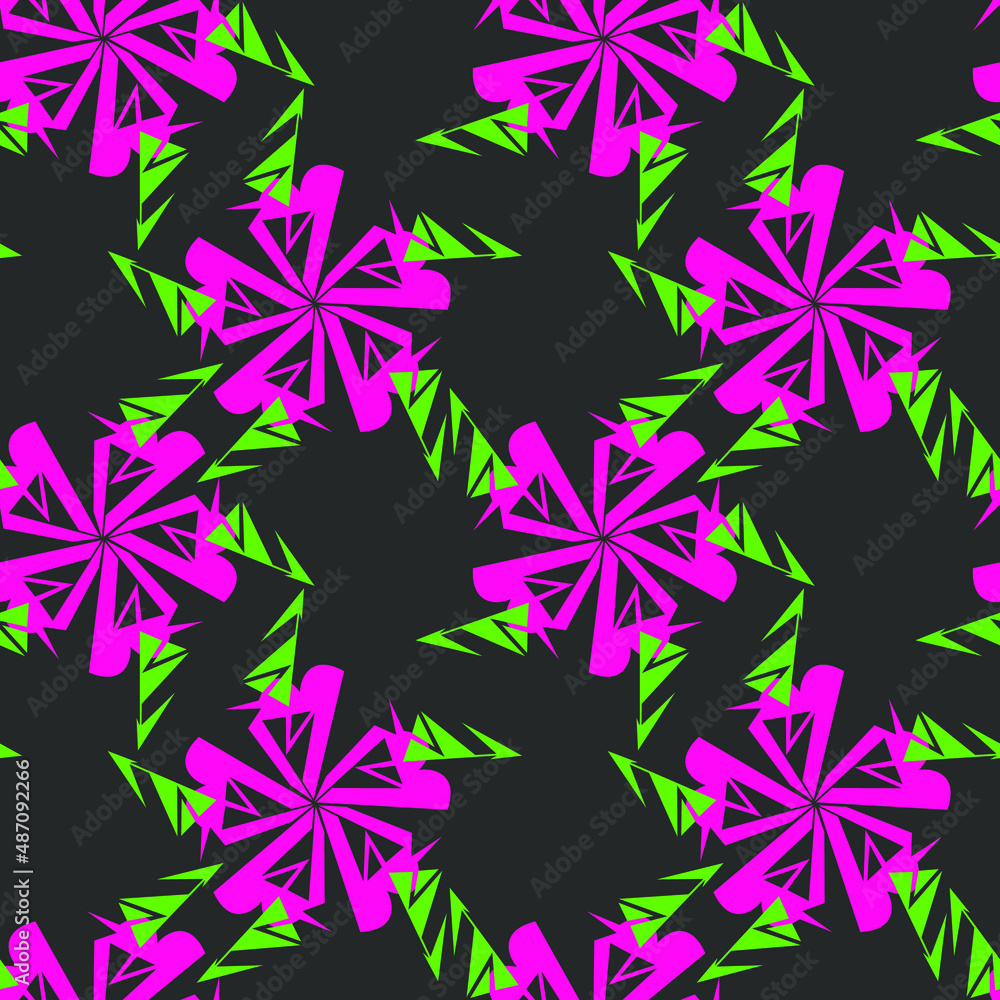Seamless pattern with abstract geometry flowers. Unique ornament