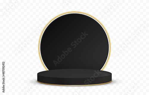 Vector black podium png. Black pedestal on an isolated transparent background. Podium for advertising, podium for products. PNG.