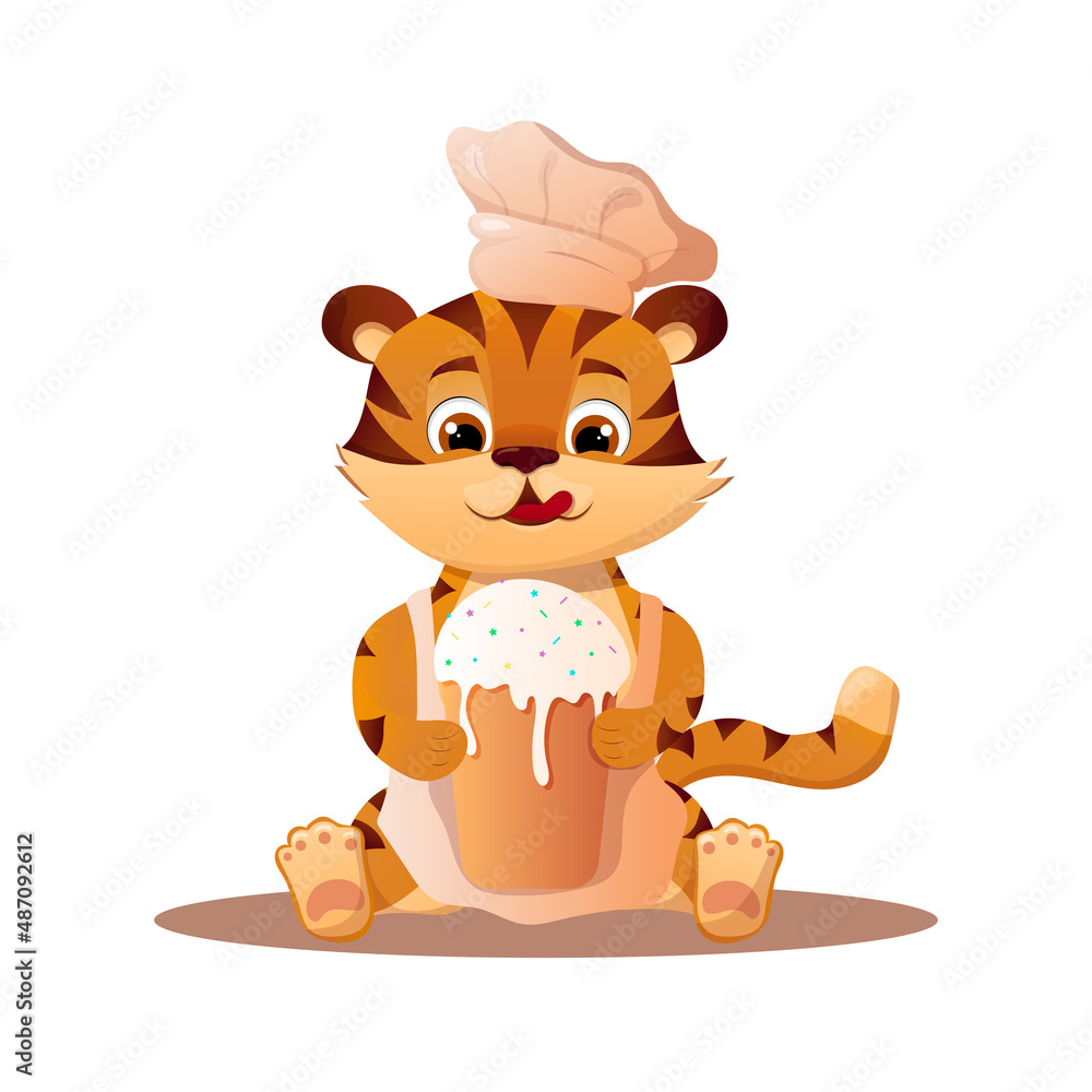 cartoon tiger with Easter cake. cartoon tiger with Easter cake.