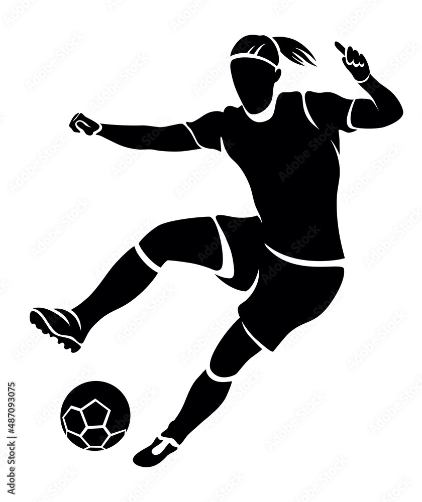 Black and white silhouette of a female soccer player