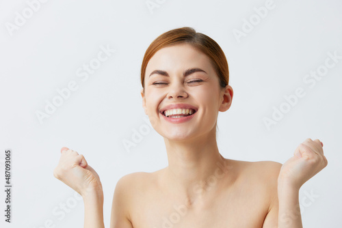 woman smiling woman bare shoulders clean skin charm Model isolated background
