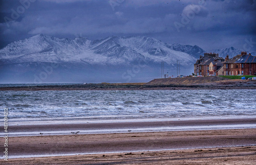 View towards the Isle of Arran from Troon beach photo