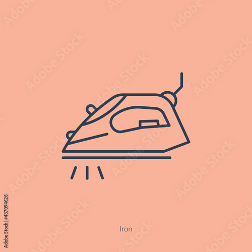 Tailor single line flatiron icon, seamstress tool for ironing fabric, line style design, vector illustration.