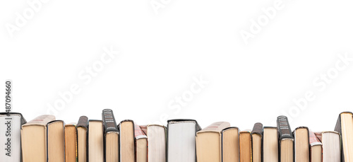 Fotografi Banner with hardcover books row isolated on white background