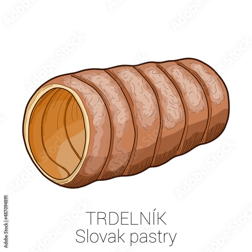 Trdelnik Slovak Pastry Pattiserie Cake Colorful Vector Illustration