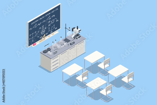 Isometric Analysis Lab, Chemical Laboratory Science. Chemistry studying online service or platform set. Chemistry lesson.