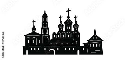 Black and white image. The silhouette of ancient cities.
 Drawing for stencil, printing, laser cutting.