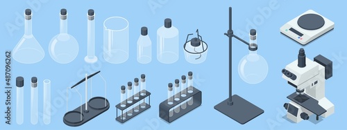 Isometric Analysis Lab, Chemical Laboratory Science. Lab chemical tubes set
