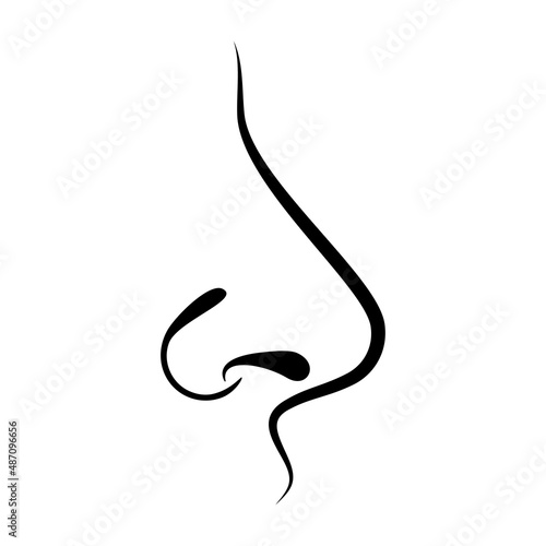 Nose in profile simple icon vector. Nose side profile black silhouette isolated on a white background. Human nose outline vector