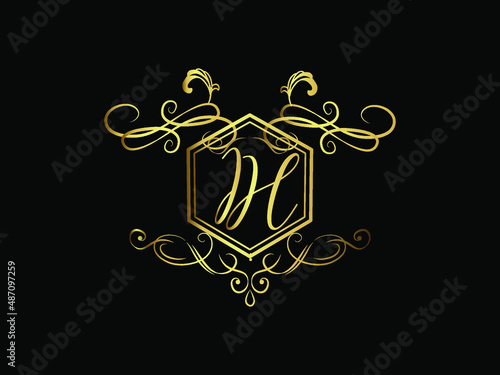 IH initial letter luxury monogram logo,elegant ornamen jewelry, emblem of love shape heart