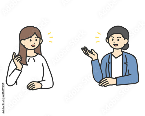 ディスカッションをする女性社員のイラスト素材
