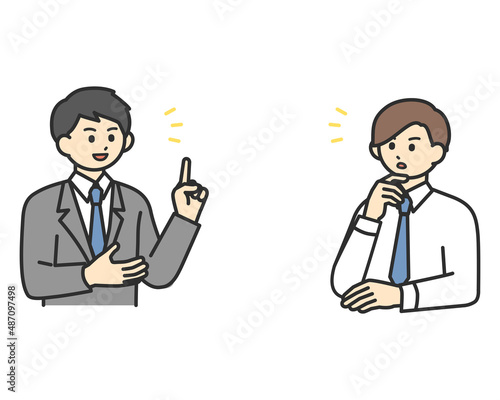 ディスカッションをする男性社員のイラスト素材