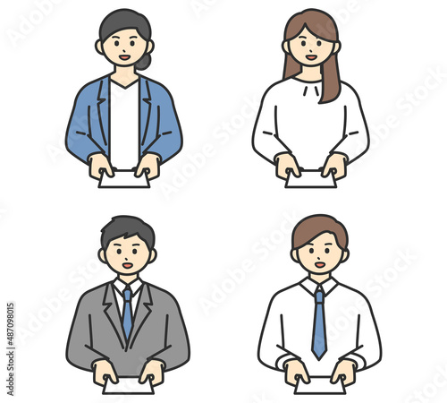 名刺交換をする男性と女性のイラスト素材