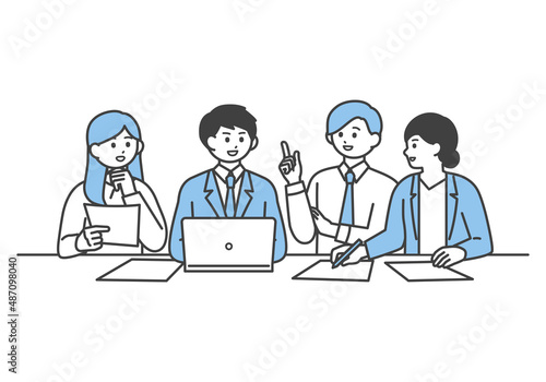 ミーティングをしている男性社員と女性社員のイメージイラスト素材