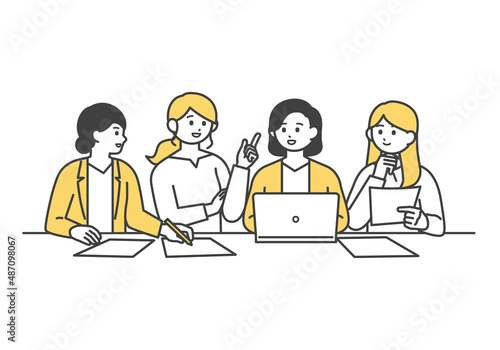 ミーティングをしている女性社員のイメージイラスト素材