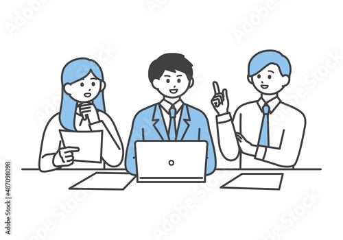 ミーティングをしている男性社員と女性社員のイメージイラスト素材
