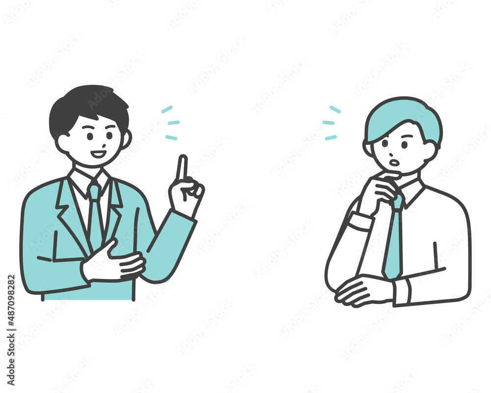ディスカッションをする男性社員とのイラスト素材 ディスカッションをする男性社員とのイラスト素材