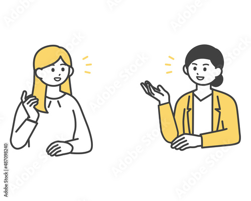 ディスカッションをする女性社員のイラスト素材