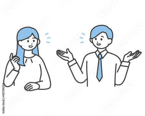 ディスカッションをする男性社員と女性社員のイラスト素材