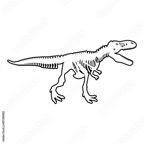 Dinosaur skeleton tyrannosaurus rex bones silhouettes contour outline line icon black color vector illustration image thin flat style