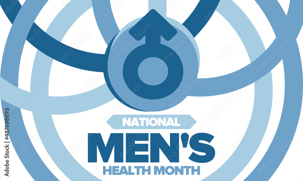 National Men's Health Month in June. Celebrated in United States. Educational program that teaches you how to work on your body. Healthy eating, exercise and disease prevention. Medical vector poster National Men's Health Month in June. Celebrated in United States. Educational program that teaches you how to work on your body. Healthy eating, exercise and disease prevention. Medical vector poster