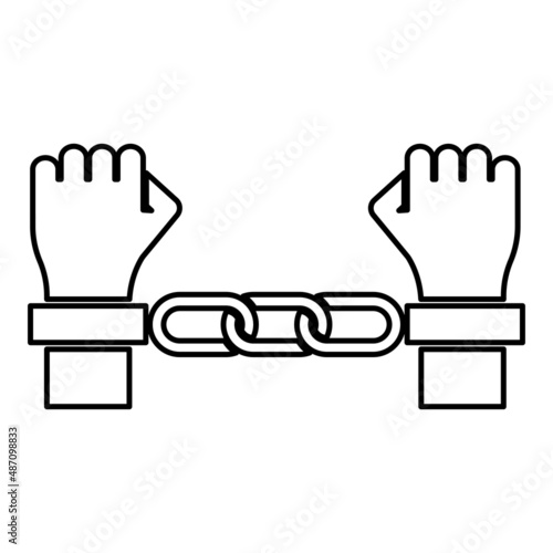 Hands in handcuffs Criminal concept Arrested punishment Bondage convict contour outline line icon black color vector illustration image thin flat style