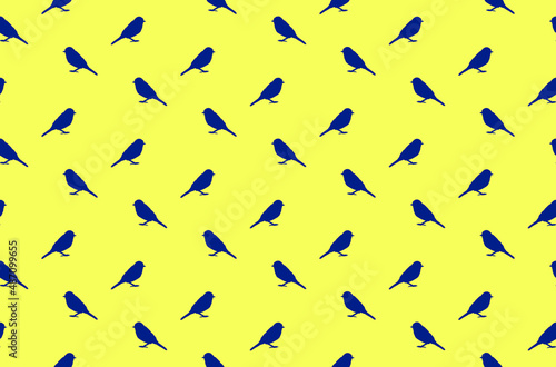 Seamless vector pattern with silhouette of great titmouses
