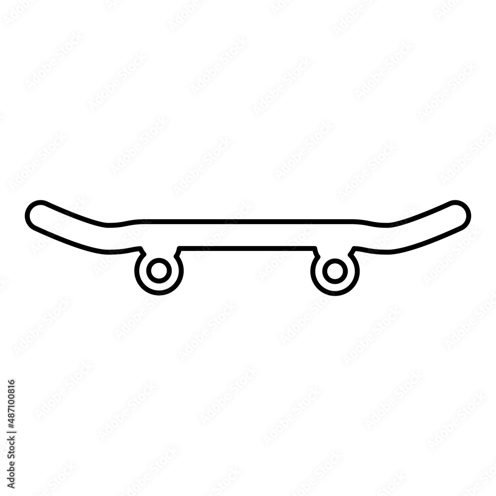 Skateboard longboard contour outline line icon black color vector illustration image thin flat style