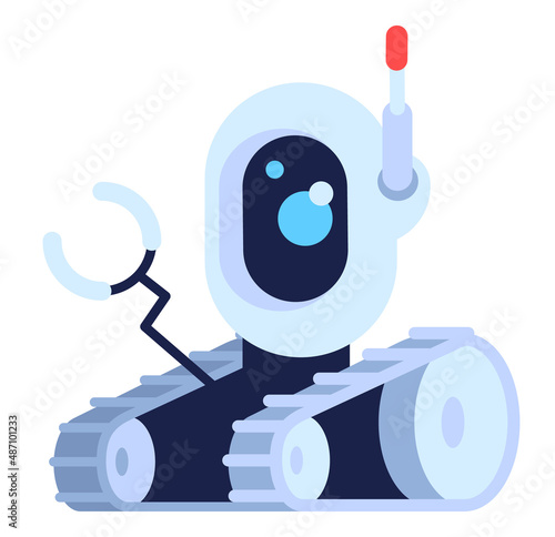Technology for helping first responders semi flat RGB color vector illustration. Robot construction. Providing data through camera. Rescue robot isolated cartoon character on white background