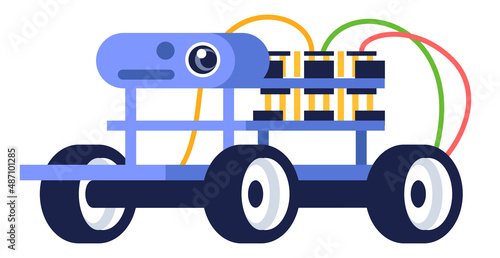Surveillance system semi flat RGB color vector illustration. Capturing images and videos. Robot design and construction. Autonomous security robot isolated cartoon character on white background