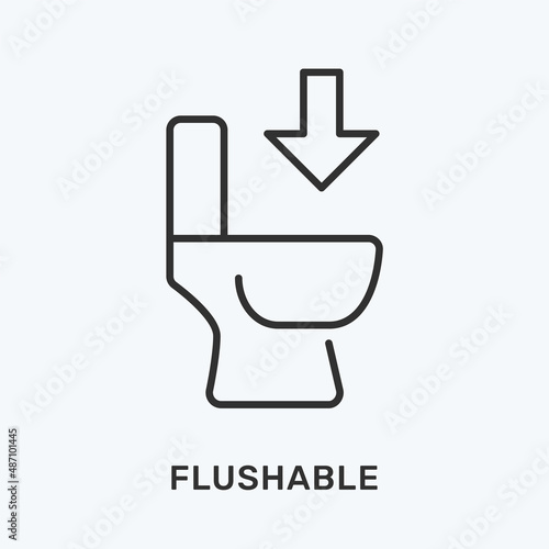 Flushable line icon. Vector illustration of toilet and arrow. Black outline pictogram for wc
