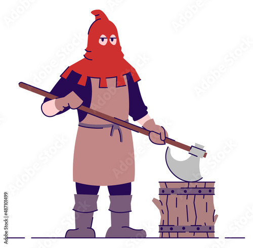 Medieval executioner semi flat RGB color vector illustration. Inflicting punishment. Live action role playing game. Medieval period person isolated cartoon character on white background