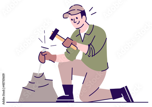Archaeologist with excavation tools semi flat RGB color vector illustration. Sitting figure. Person with experience in archaeological field isolated cartoon character on white background