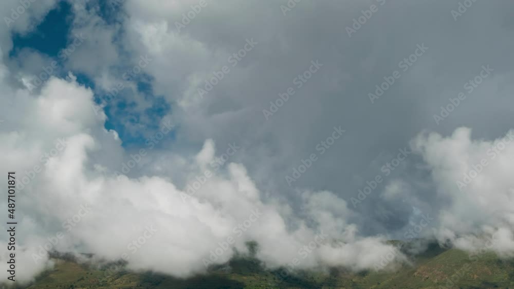 Motion of clouds. Hyper Lapse. Fast motion of fluffy clouds in sunny day, concept of the rapid passage of time, with an shape of mountains at the bottom. Smooth camera movement: Panning Right Motion of clouds. Hyper Lapse. Fast motion of fluffy clouds in sunny day, concept of the rapid passage of time, with an shape of mountains at the bottom. Smooth camera movement: Panning Right