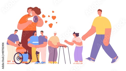 Volunteering concept. New volunteers, people helping human. Successful and social service, positive lifestyle in love, vector characters