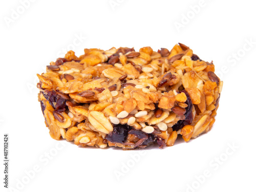 Cereal snack cookies no sugar with honey oatmeal grain isolated on the white